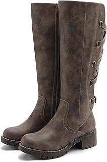 Women's Strappy Motorcycle Knee High Boots Riding Boots Back Lace Up Fall Winter Fashion Knee High Boots For Women