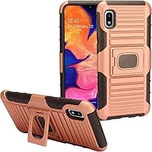 Compatible with Samsung Galaxy A10e SM-A102 - Defender Hybrid Phone Case w/Stand/Belt Clip Holster - ST5 Black/Rose Gold