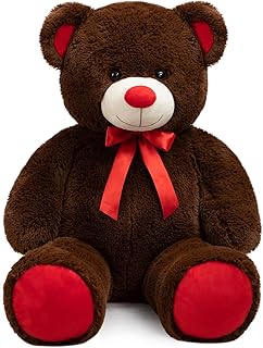 Big Teddy Bear Stuffed Animal Giant Teddy Bear Plush with Red Ribbon Bow Plush Toy Gift for Girlfriend Bride 36 inch Chocolate