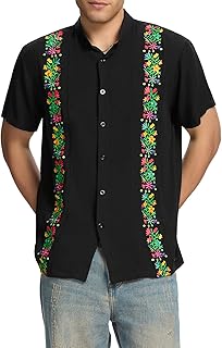 Mens Mexican Guayabera Shirt Short Sleeve Cinco De Mayo Shirts for Men with Elegant Embroidered Design