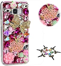 Sparkle Case Compatible with Samsung Galaxy J7 V/Galaxy J7 Perx/Galaxy J7 Sky Pro/Galaxy J7 2017 - Stylish - 3D Handmade Bowknot Flowers Dance Girl Flowers Crystal Cover - Red