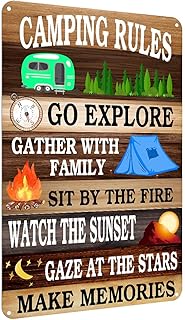 Viodenl Funny Sign Camping Rules Metal Tin Sign Cave Campsite Bar Terrace House Wall Decor Novelty Camping Sign 8x12 Inch