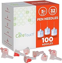 Care Touch Pen Needle 32 Gauge, 0.2"-5mm - Set of 100 Diabetic Fine Needles - Triple Sharpened, Silicone Coated Bevel, Thin Wall Technology, & Secure Attachment - Compatible with Most Insulin Pens