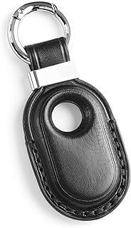 LQU Compatible with Samsung Galaxy SmartTag2 Case, Genuine Leather Keychain Holder for Samsung Galaxy Smart Tag 2, Secure Smarttag 2 Case Cover Accessories - Black
