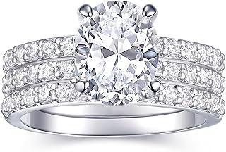 2 Carat Oval Engagement Rings Set for Women | Cubic Zirconia Wedding Sets | Wedding Band Ring | Promise Rings for Her 18K White Gold Plated Jewelry Gifts Size 4-11