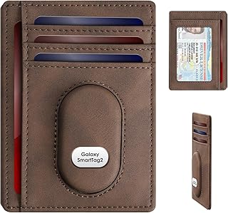 Slim Wallet for Samsung Smarttag2 Front Pocket Minimalist Leather Wallet Compatible with Samsung Tag RFID Blocking Card Holder(Coffee)