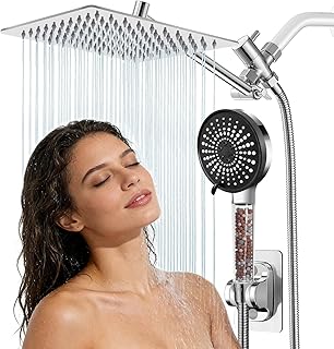 Filtered Shower Head,8 Inch Rain Shower Head with Handheld Spray Combo, Adjustable High Pressure Rainfall Shower Head, Dual Showerhead Set with Extension Arm and 60 Inch Long Shower Hose