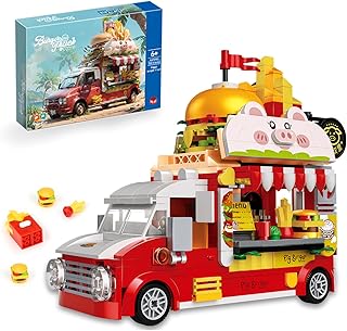 Piggy Burger Truck Mini Building Set, 566PCS Creative Fast Food Truck Playset City Car Toy, Imaginative Pretend Play Toys Gift for Kids Ages 6+