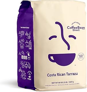 Coffee Bean Direct Costa Rican Tarrazu, Whole Bean Coffee, Arabica Coffee, Light Roast, 5 Pound Bag (Pack of 1)