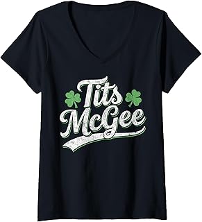 Women's Funny St. Paddy's Patrick’s Day Joke Tits McGee Shenanigans V-Neck T-Shirt