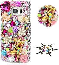 Sparkle Case Compatible with Samsung Galaxy J7 V/Galaxy J7 Perx/Galaxy J7 Sky Pro/Galaxy J7 2017 - Stylish - 3D Handmade Girls High Heel Bowknot Snow Flowers Crystal Cover - Pink