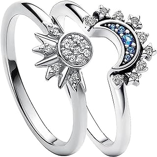 Pair of Celestial Sun and Moon Ring Set, Friendship Promise Matching Rings, Anniversary Birthday Gifts for Women