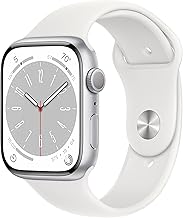 Apple Watch Series 8 [GPS, 45mm] Silver Aluminum Case with White Sport Band, M/L (Renewed)