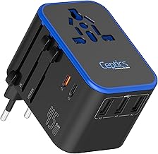 Ceptics Universal Travel Adapter, 45W International Power Adapter with PD & QC 3.0 Dual USB-C, 3 USB Travel Adapter Worldwide, Type I C G A Outlets 110V 220V A/C - EU Euro US UK (11-KU)