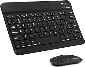 Ultra-Slim Bluetooth Keyboard and Mouse Combo Rechargeable Portable Wireless Keyboard Mouse Set for Apple iPad iPhone iPadOS/iOS 13 and Above Samsung Tablet Phone Smartphone Android (Black)