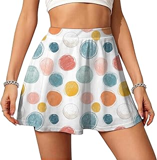 Womens High Waist A-Line Flared Mini Skirts Elastic Waist Everyday Casual Skater Skorts with Built-in Shorts