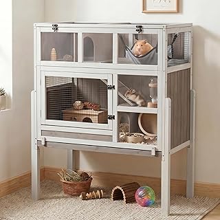 Large Guinea Pig Cages, 3-Story Indoor Guinea Pig Habitats with Stand, Hedgehog Cage Rabbit Hutch with Pull-Out Tray, Flip-Open Roof, Cozy Hammock