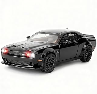 1/32 Dodge Challenger Hellcat Model Car, Zinc Alloy Pull Back Toy car with Sound and Light for Kids Boy Girl Gift(Black)
