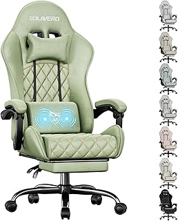 HLDIRECT Gaming Chair, Fabric Ergonomic Computer Office Chair with Lumbar Support, Footrest, Headrest, 360° Swivel, Adjustable Height Computer Chair, Metal Frame, 200 lbs Capacity (Green)