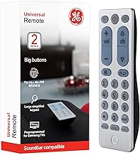 GE Big Button Universal Remote Control for Samsung, Vizio, Lg, Sony, Sharp, Roku, Apple TV, TCL, Panasonic, Smart TVs, Streaming Players, Blu-Ray, DVD, 2-Device, Silver, 33701