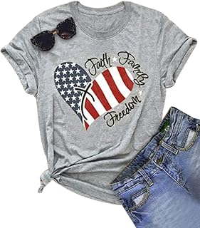 Patriotic Shirts for Women American Flag Shirt Faith Family Freedom Graphic Tee USA Star Stripes Tops