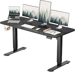 Furmax 55 x 24 Inches Electric Height Adjustable Standing Desk Large Sit Stand Up Desk Home Office Computer Desk Memory Preset with T-Shaped Metal Bracket, Black
