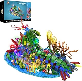 Mechanical Mantis Shrimp Building Blocks Set with LED Lights Sea Creatures Ocean Animal Model Building Toys with Jellyfish Crabs Coral Reef, Sea Creative Display Gift for Adults Kids 14+