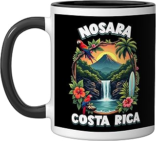 Nosara Costa Rica Souvenir Tropical Beach Vacation Travel Ceramic Mug, Black/White