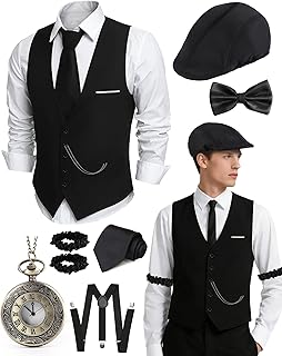 1920s Mens Costume, Roaring 20s Costumes for Men, Fedora Hats for Men 1920S Mens Outfit with Hat, Vest,Pocket Watch