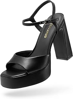 Platform Heels for Women, Square Toe Chunky High Heels Ankle Strap Sandals for Wedding Party Formal Event