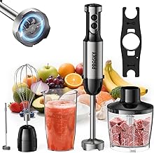 Immersion Blender Handheld 1200W, 20-speeds Immersion Hand Blenders, Hand Mixer with Mining Beaker,Chopper,Whisk, Frother and Stick Blender Suitable for Kitchen, Protein Shakes and Baby Food (Silver)