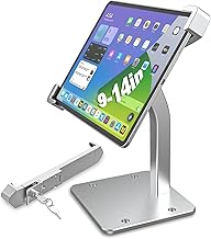 Heavy-Duty iPad Kiosk Stand with Lock and Key Mechanism, Anti Theft Desktop Tablet Security Stand, Fits 9-14" Tablets, 360° Rotation Retail POS Tablet Stand for Business & Commercial Use