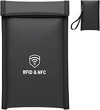 Military Grade Faraday Bags for Phones [5G/Bluetooth/WiFi/GPS] Signal Blocker, Fireproof Waterproof Anti-Scratch | Detachable Wrist Strap, RFID Blocking Anti-Tracking Pouch