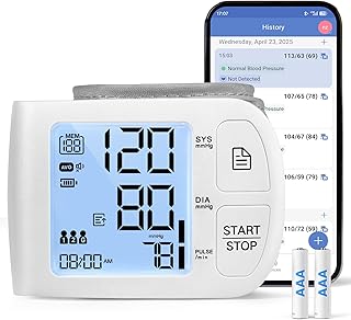 Blood Pressure Monitor Bluetooth Compatible for iOS & Android BP Machine 199x2 Readings Wrist Cuff 5.31-8.46 inch Voice Broadcast Batteries Included with Carrying Case, White