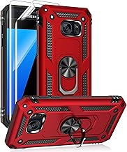 Samsung Galaxy S7 Case with HD Screen Protectors, Androgate Military-Grade Metal Ring Holder Kickstand 15ft Drop Tested Shockproof Cover Case for Samsung Galaxy S7 Red