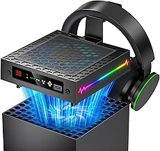 [LED Display] Auto Cooling Fan for Xbox Series X with 9 RGB Light, Cooling System Adjustable by Temperature for Xbox Series X Console, Cooler & Light Switch, Headset Hook,USB Port, for Xbox One Cases