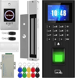 Complete Biometric Fingerprint Security Access Control System Kit, RFID T9 Keypad Door Lock, Time and Attendance System, Smart Remote Door Opener, 600-Pound Electromagnetic Lock, Doorbell