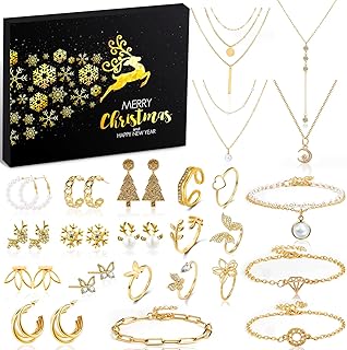 Jewelry Advent Calendar 2025 for Adult Women, 24 Day Christmas Countdown Calendar with Gold Earrings, Necklaces, Bracelets, and Rings, Christmas Surprise Gift for Wife Friends