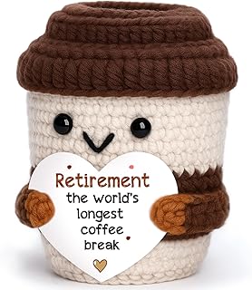 Mini Retirement Gift for Women Men Handmade Crochet Coffee for Coworker Mentors Leader Teachers Nurse Friends Mom Grandma Retired Farewell Going Away Goodbye Gifts for Women Men Retirement Party