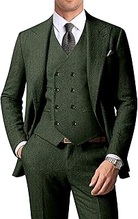 Men's Suits Herringbone Tweed Suits for Men Retro 3 Piece Peak Lapel Blazer Wedding Prom Suit Jacket Vest Pants Set