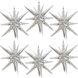 6 Pcs Silver Star Balloons,22 Inch Silver Starburst Balloons Star Foil Mylar Balloons for Birthday Party Wedding New Year Anniversary Graduation Decorations
