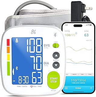 Bluetooth Smart Blood Pressure Monitor for Home Use – Automatic Digital Upper Arm BP Machine with 8.7”–16.5” Cuff, iOS & Android App Compatible, Large Backlit Display