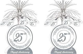 Beistle S50513AZ2 25th Anniversary Centerpieces 2 Piece, 13", Silver/White