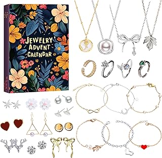 Advent Calendar 2025 with Bracelets Necklace, Ear Rings & Rings, 24 PCS Jewelry Set, Classic & Elegant Designs, Presents for Women, Adults, Grandma, Wife, Mom, Friends