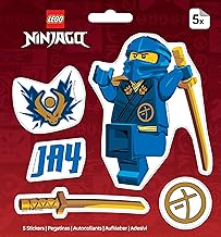 LEGO Ninjago Sticker - Jay (53850), PET Material, 5 Stickers, 1 Sheet, for Water Bottle, Laptop, Notebook