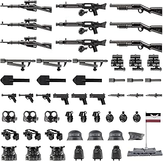63 Pcs Battle Blocks Bricks Weapons Pack Military Weapons Accessories German WW2 Weapons Toys Military Equipment Compatible with Major Brand, 3 Years Old and up