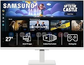 Samsung 27-Inch M5 (M50F) Series FHD Smart Monitor with Streaming TV, Speakers, HDR10, Gaming Hub, Multiple Ports, Workout Tracker, Vision Accessibility Tools, White, LS27FM503ENXZA