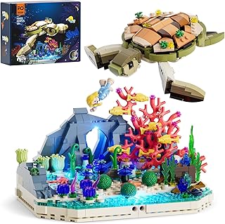 Turtle Reef Dream Lighting Building-Bricks Set - 835 Pcs Ocean Plants Collection Ideas Set for Adult and Teens