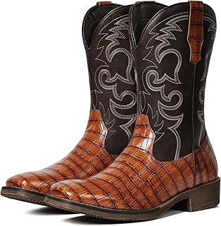 Cowboy Boots For Men Western Caiman Tail Print Wide Fashionable Embroidered Pull On Slip Resistant Boots