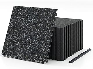 Tangkula 0.79" Thick Rubber Top Exercise Equipment Mats 96 Sq Ft, 24 Tiles Foam Interlocking Floor Tiles with Boarders, Non-Slip & Shock Absorbing Protective Workout Mat for Home Gym (Black+Blue)